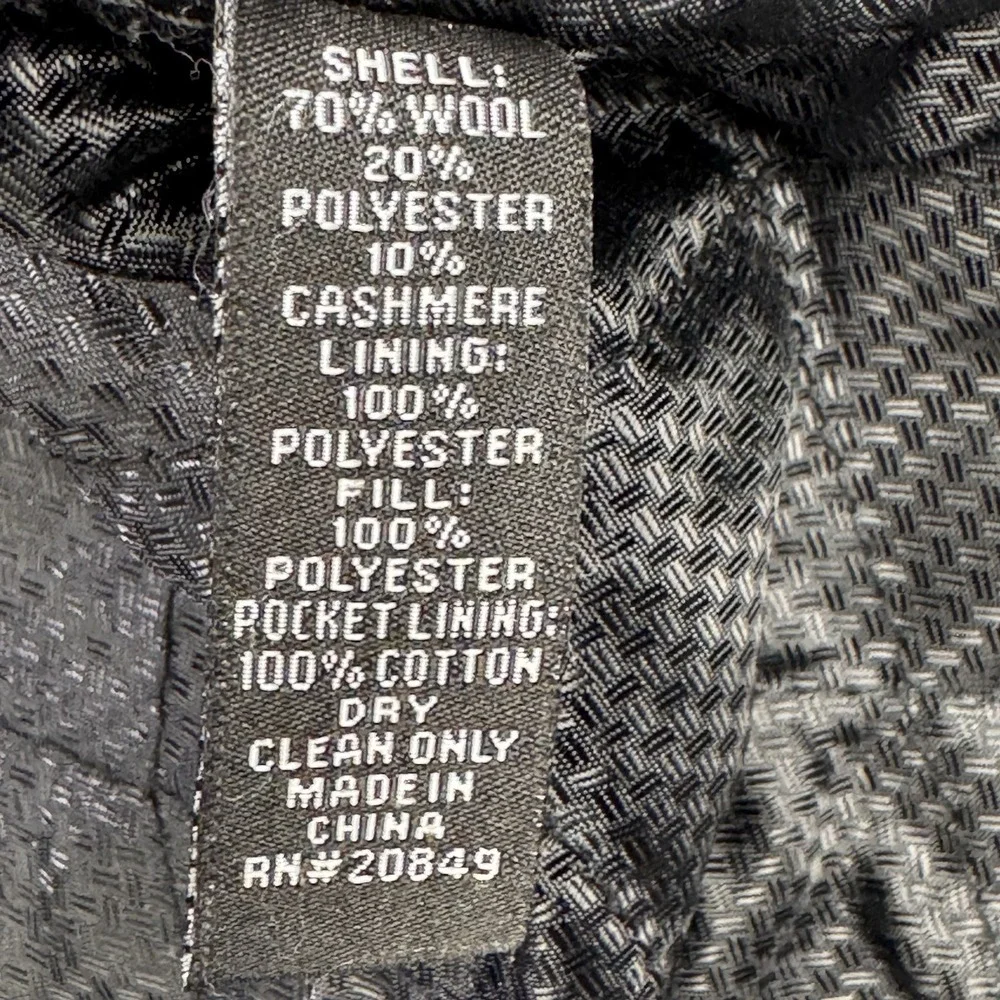 Alfani Pea Coat Men L Black Wool Cashmere Blend 4 Button‎ Quilted Lining